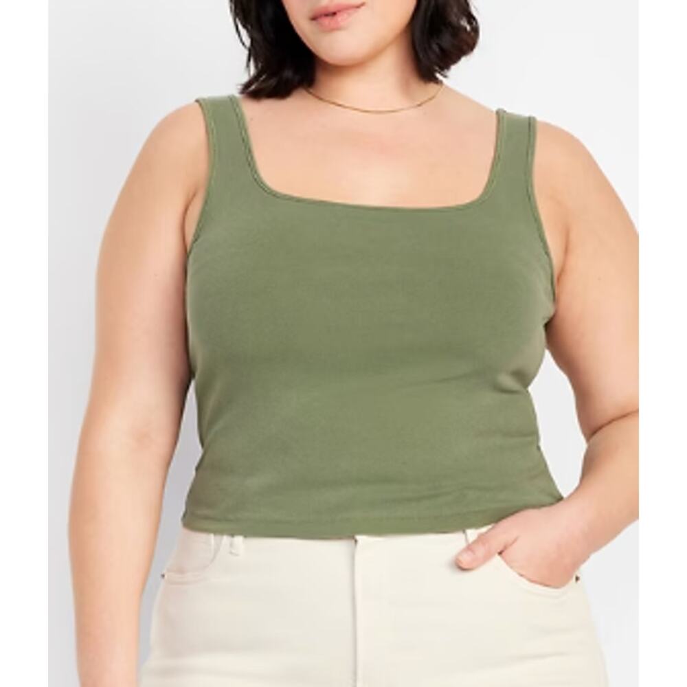 Old Navy Womens Olive Green Ultra-Crop Rib-Knit Tank Top Sleeveless NEW XL Tall